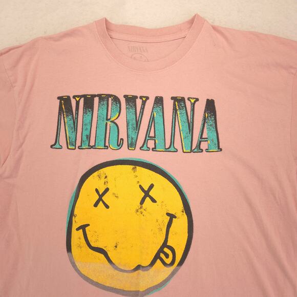 Nirvana Band Crew Neck Short Sleeve T Shirt Womens Size Extra Large XL Pink - Picture 1 of 9